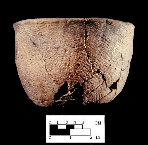 Keyser cord-marked vessel from the Keyser Farm site, 44PA1 - SI Cat.# 382986-Courtesy of the Smithsonian Institution, Museum of Natural History, Department of Anthropology.